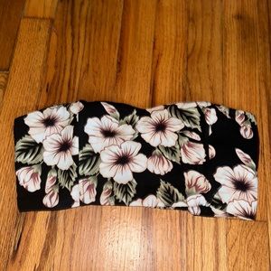Black Pink Floral Print Crop Top
